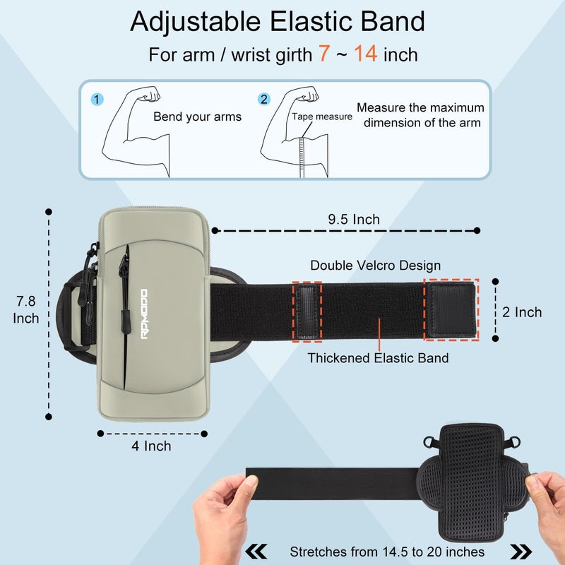 RDMODO Phone Holder for Running, Waterproof Armband with Crossbody Strap, Lightweight Running Armband Phone Holder, Adjustable Elastic Running Band for iPhone Samsung 7.5 Inch (Crossbody Bag Khaki) - Image 5